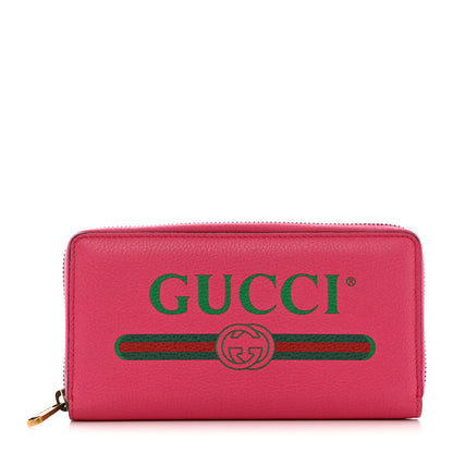 Gucci Grained Calfskin Logo Zip Around Wallet Box Pink Green 1 of 7