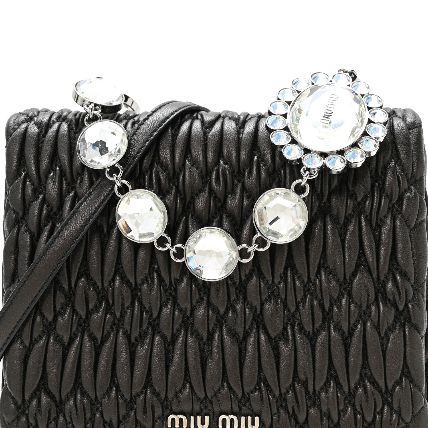 Miu Miu Nappa Matelasse Crystal Shoulder Bag Black 9 of 12