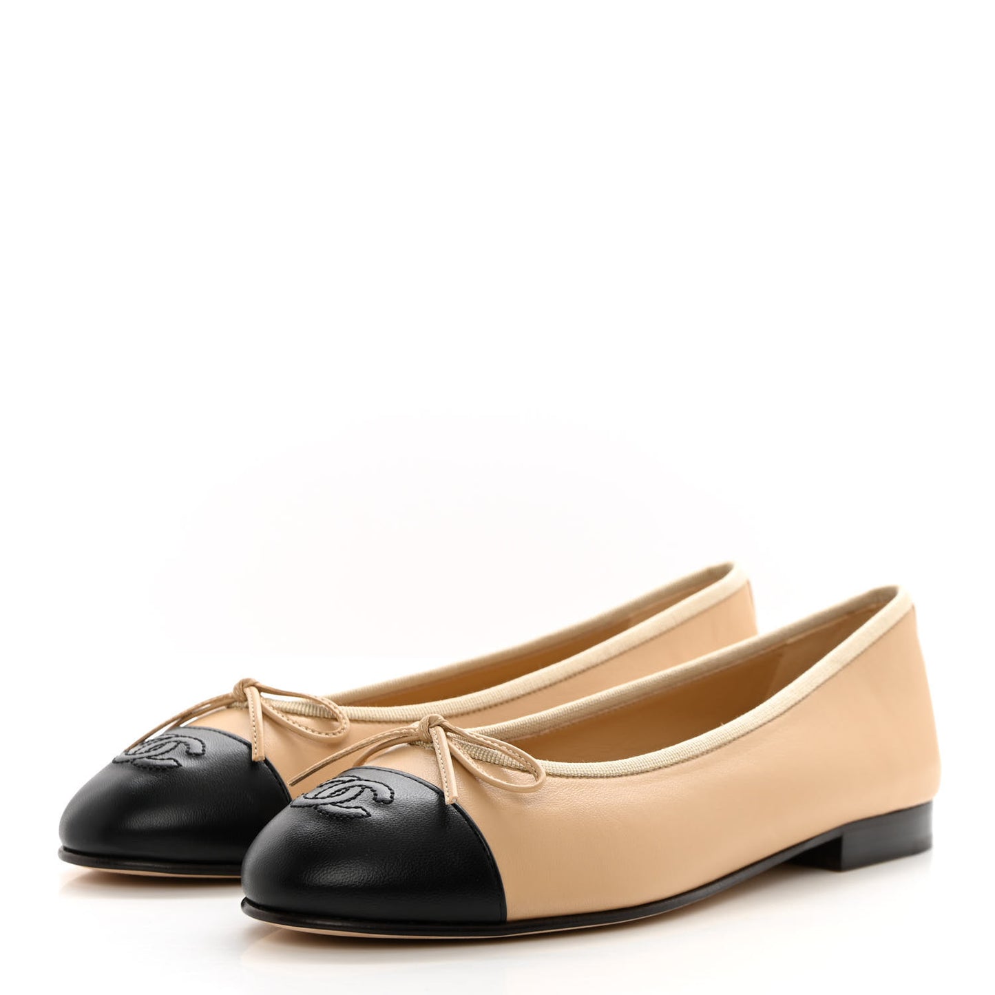 Lambskin Cap Toe CC Ballerina Flats 37.5 Beige Black