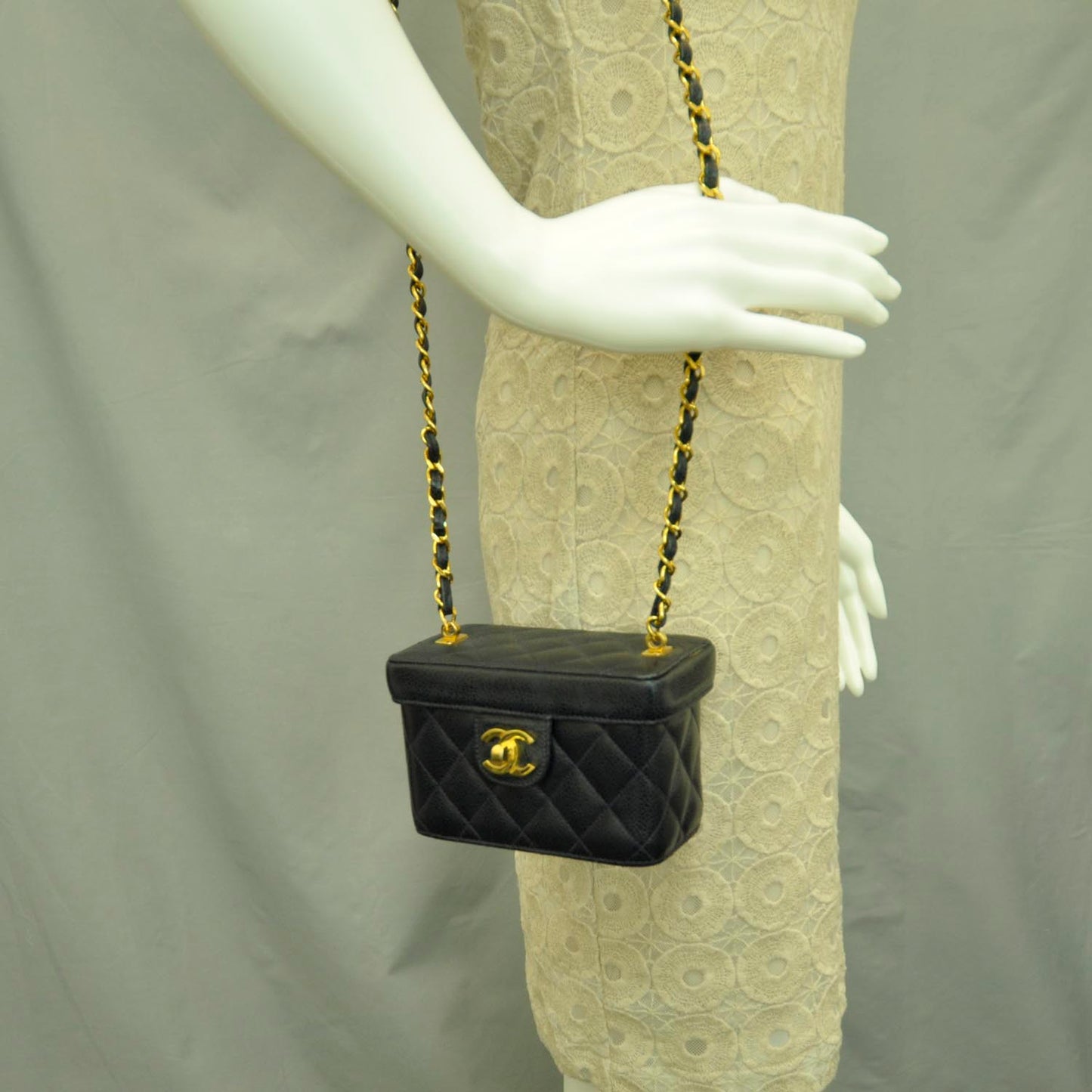 Caviar Quilted Mini Vanity Bag Navy