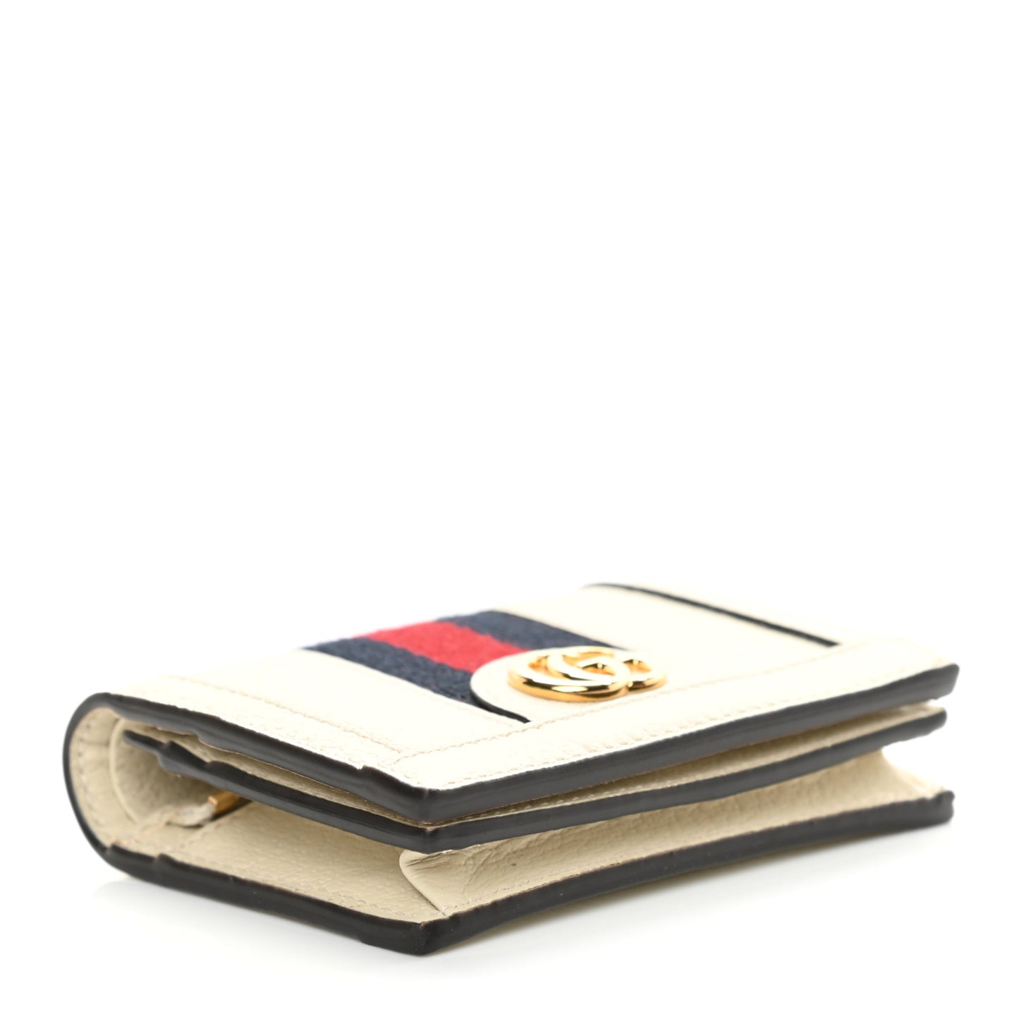 Textured Calfskin Web Ophidia Card Case Mystic White