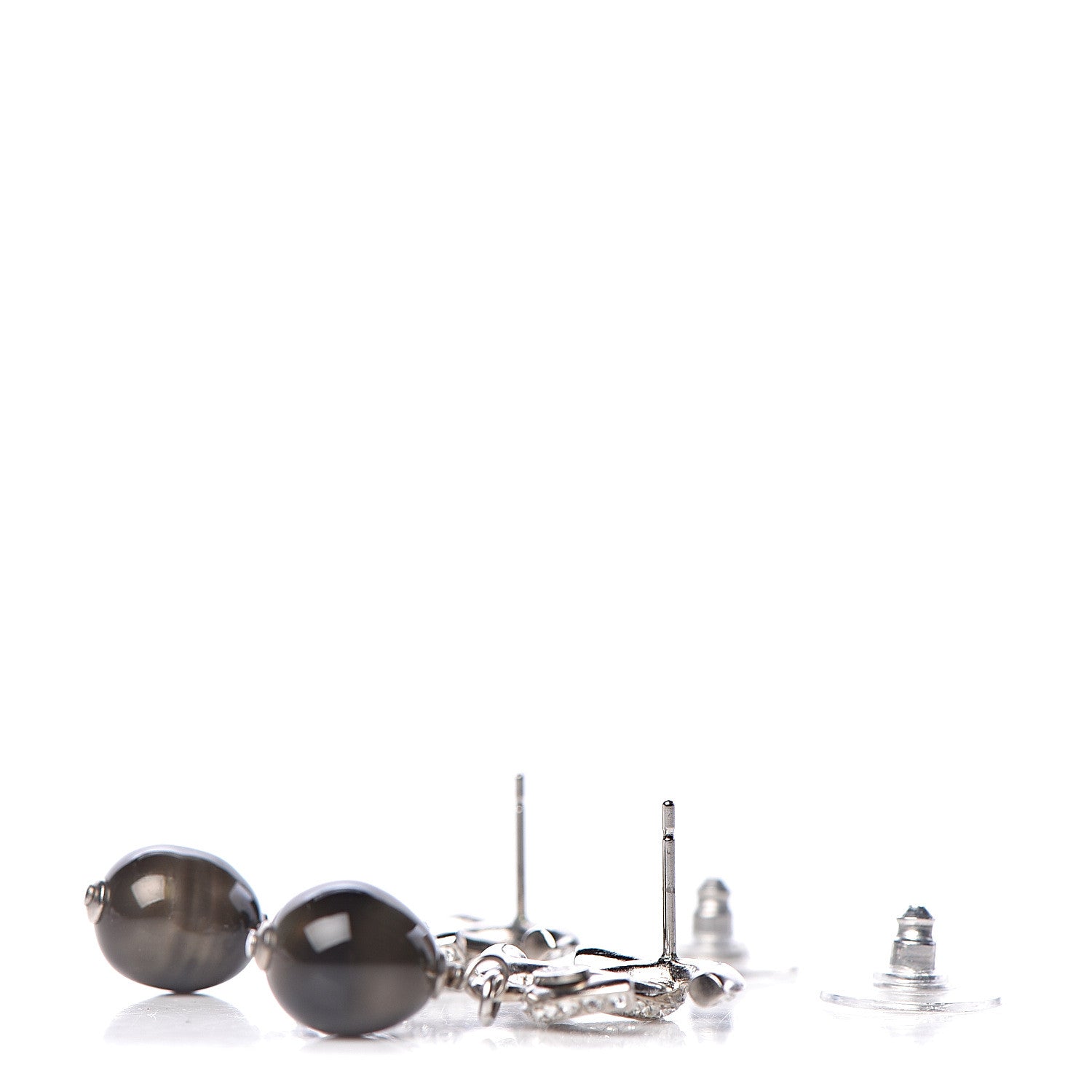 Chanel Crystal Pearl CC Drop Earrings Grey Silver 3 of 4
