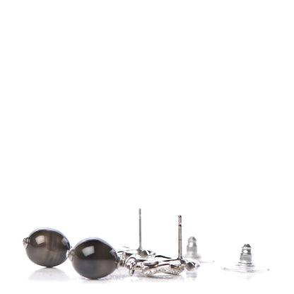 Chanel Crystal Pearl CC Drop Earrings Grey Silver 3 of 4