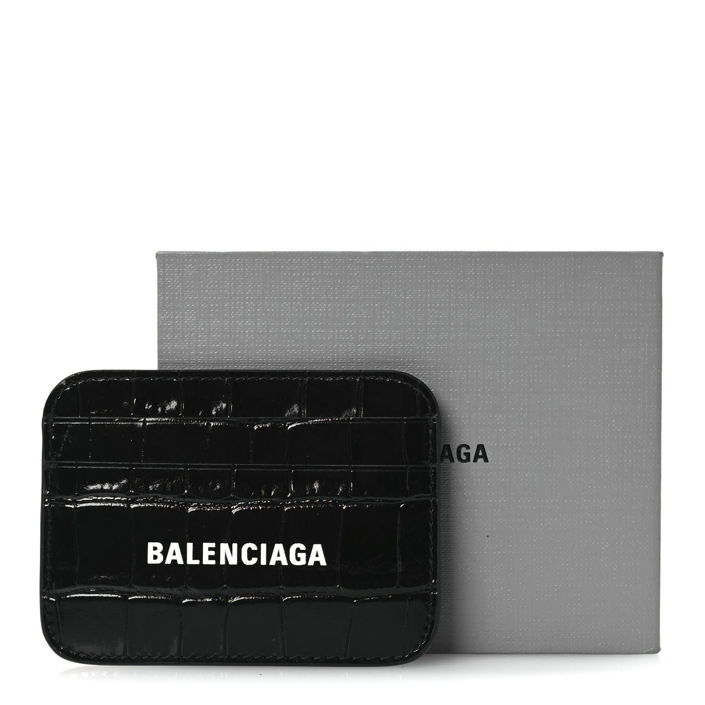 Shiny Calfskin Logo Crocodile Embossed Cash Rounded Card Holder  Black White