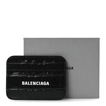 Balenciaga Shiny Calfskin Logo Crocodile Embossed Cash Rounded Card Holder  Black White 8 of 8