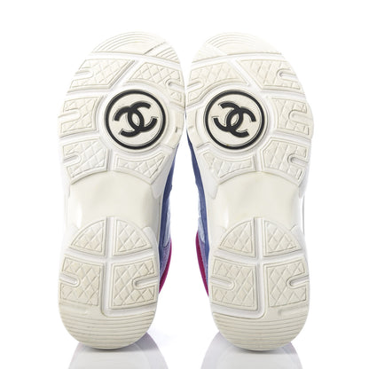Chanel Nylon Lambskin Suede Calfskin CC Sneakers 36.5 Light Blue 5 of 10