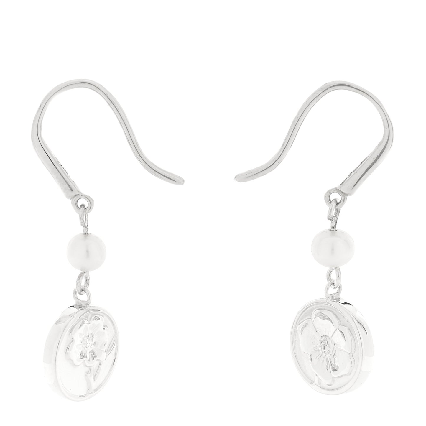 Sterling Silver Cultured Pearl Flower Drop Earrings
