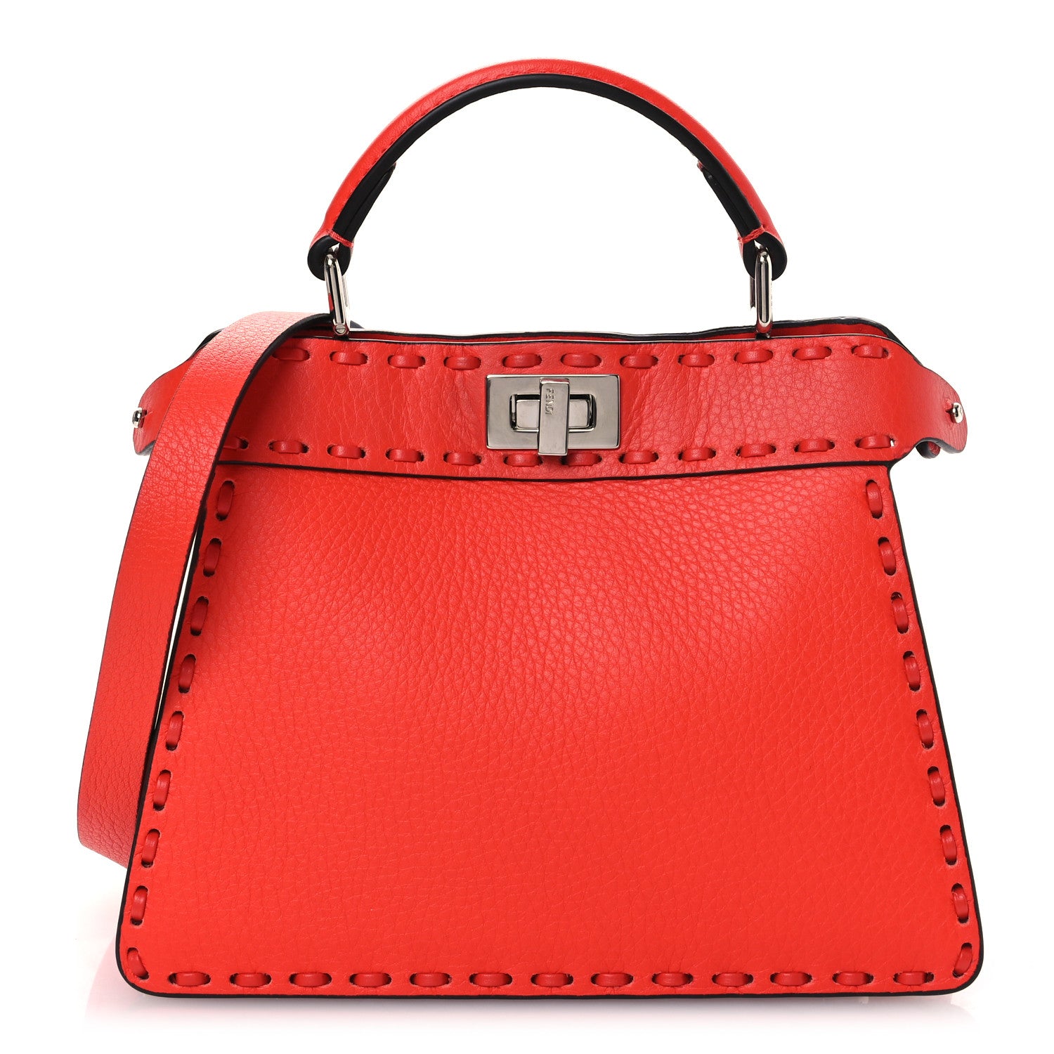 Fendi Cuoio Romano Selleria Petite Peekaboo I SEE U Iconic Satchel Papavero 1 of 11