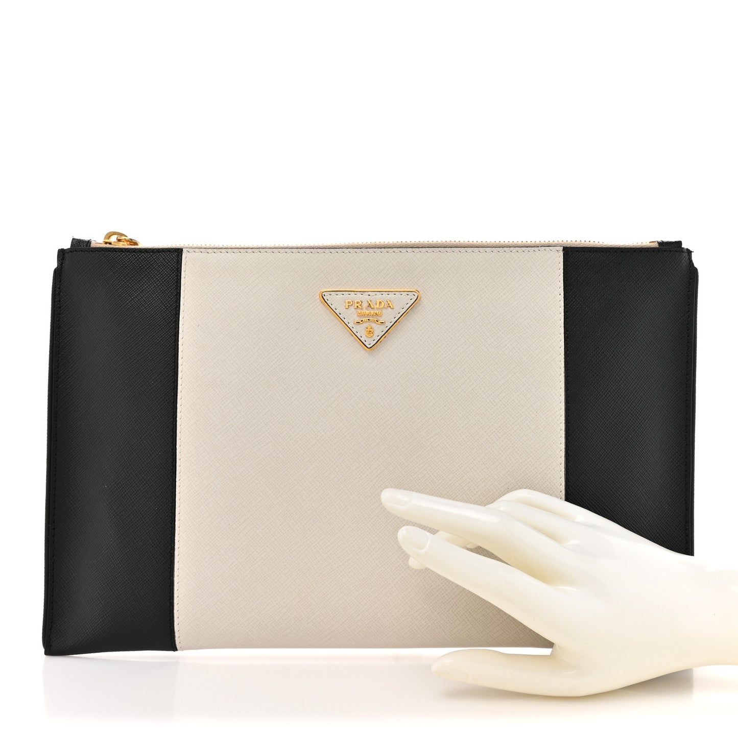Saffiano Lux Colorblock Clutch Black Talco