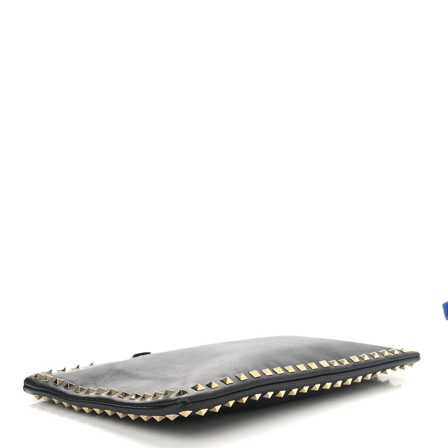 Vitello Large Rockstud Zip Wristlet Pouch Black