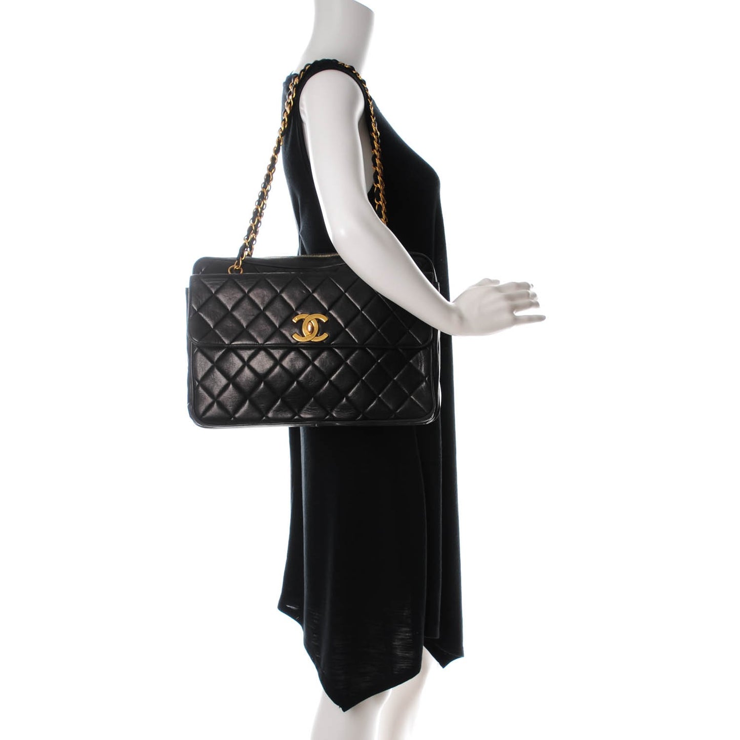 Lambskin Quilted Flap Camera Case Black