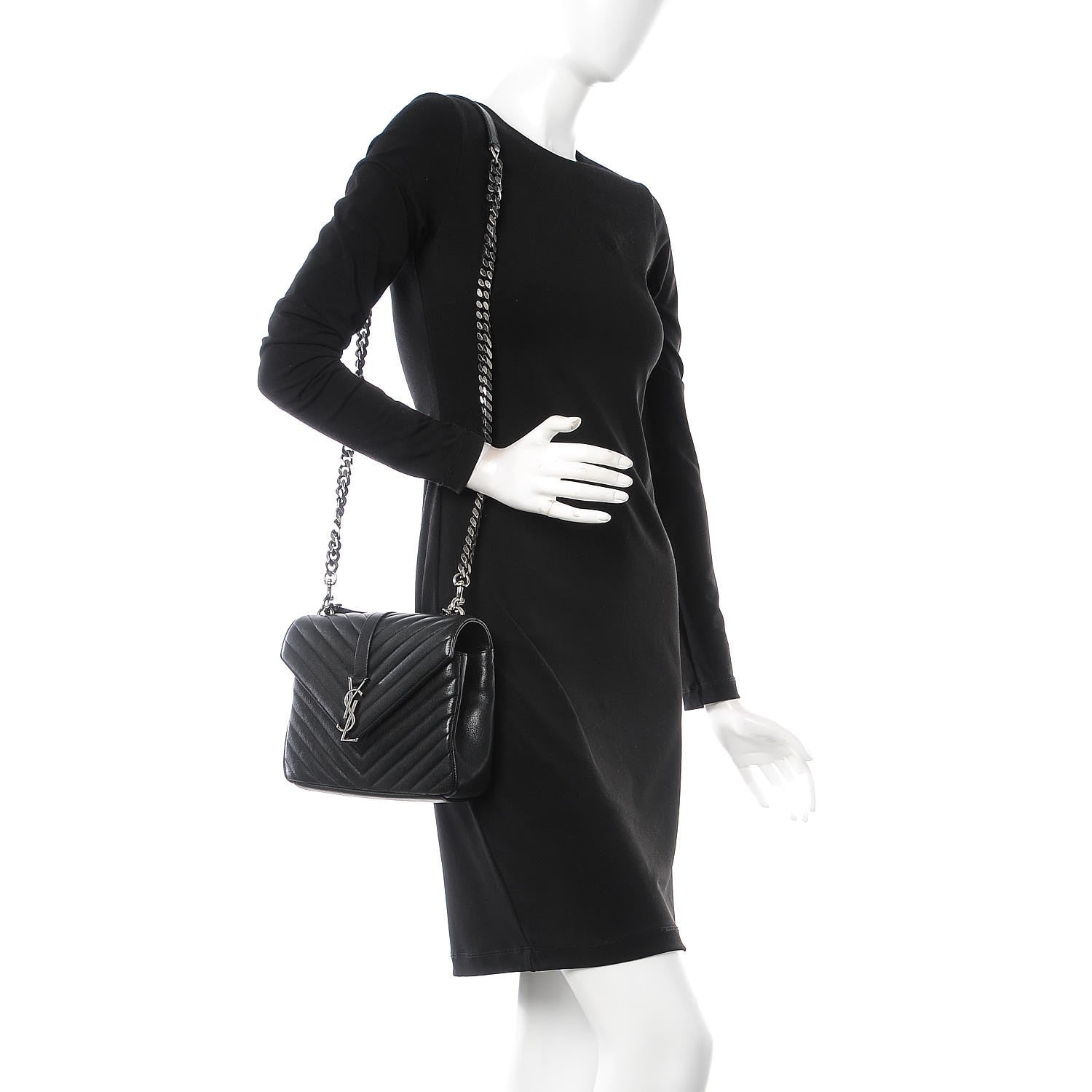 Saint Laurent Sheepskin Matelasse Chevron Monogram Medium College Bag Black 2 of 10