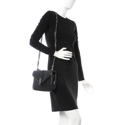 Saint Laurent Sheepskin Matelasse Chevron Monogram Medium College Bag Black 2 of 10