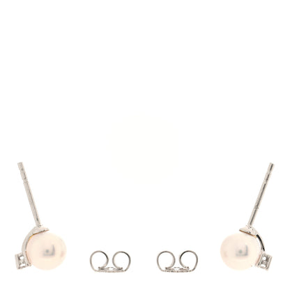 Mikimoto 18K White Gold Diamond Akoya Pearl 6-6.5mm Stud Earrings 3 of 5