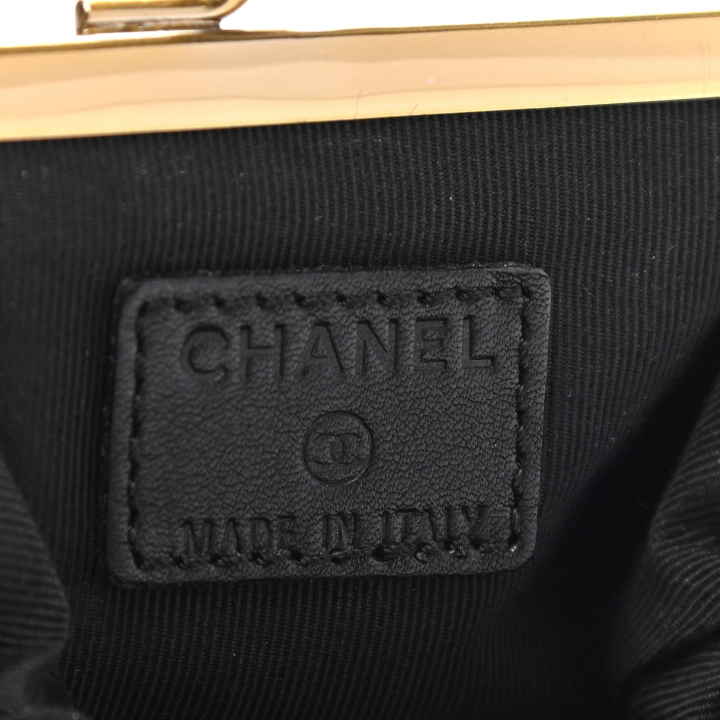 Glazed Calfskin Small Kisslock Frame Bag Black