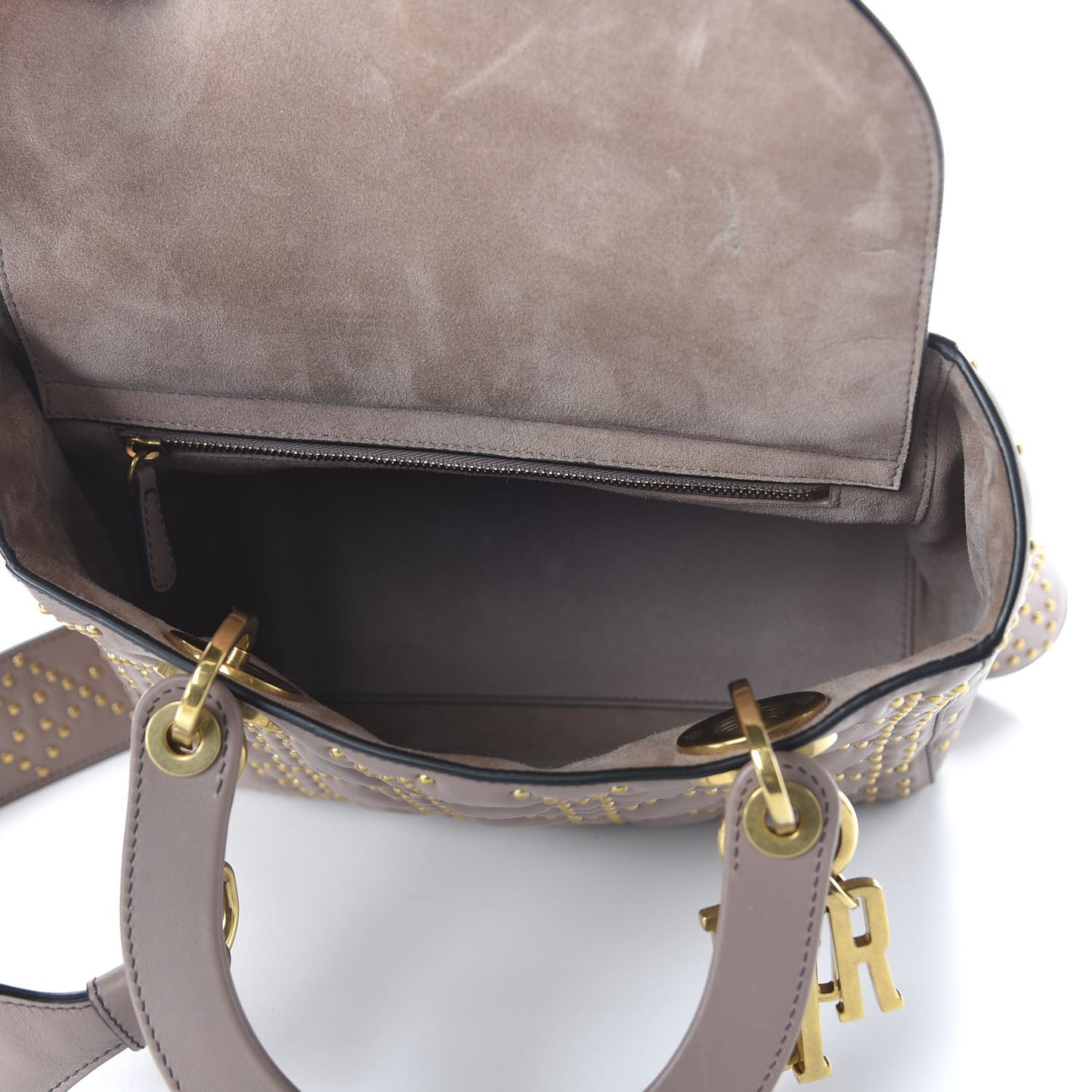Calfskin Cannage Studded Medium Supple Lady Dior Nude