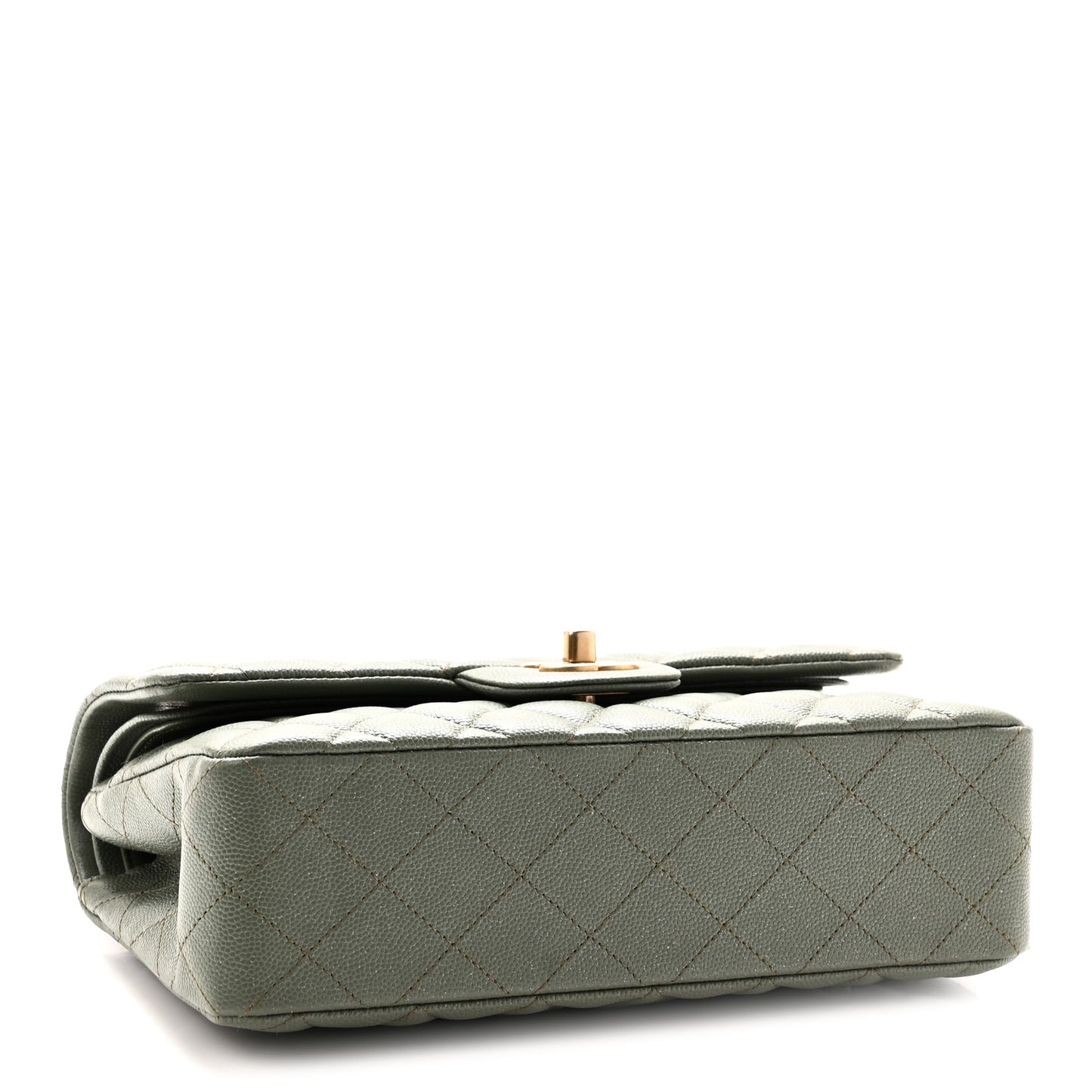 Iridescent Caviar Quilted Small Double Flap Green
