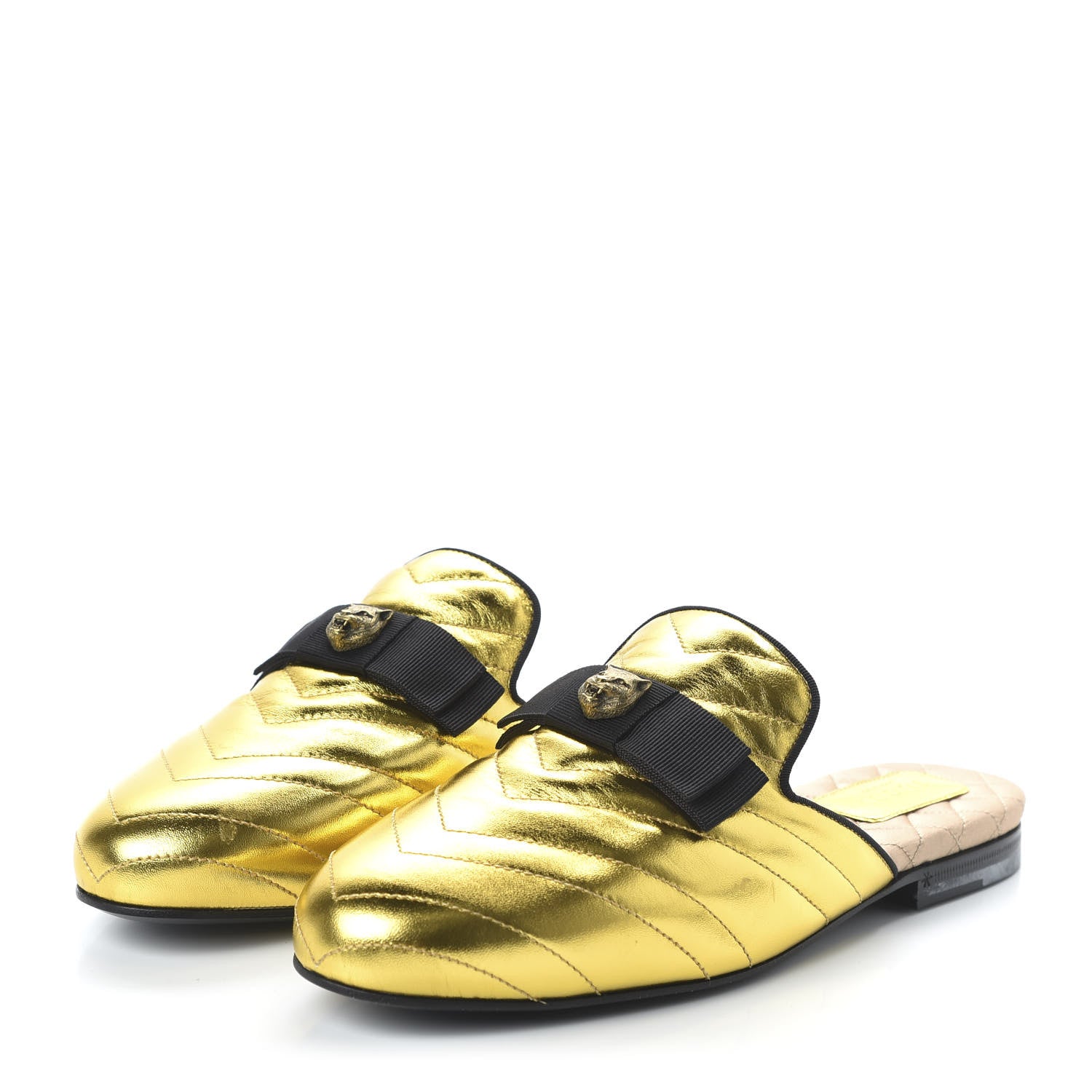 Gucci Metallic Nappa Quilted Womens Princetown Slippers 37 Gold 3 of 9