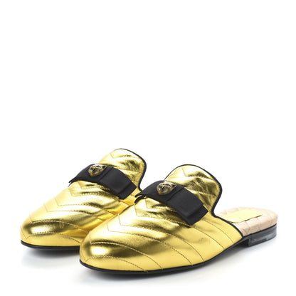 Gucci Metallic Nappa Quilted Womens Princetown Slippers 37 Gold 3 of 9