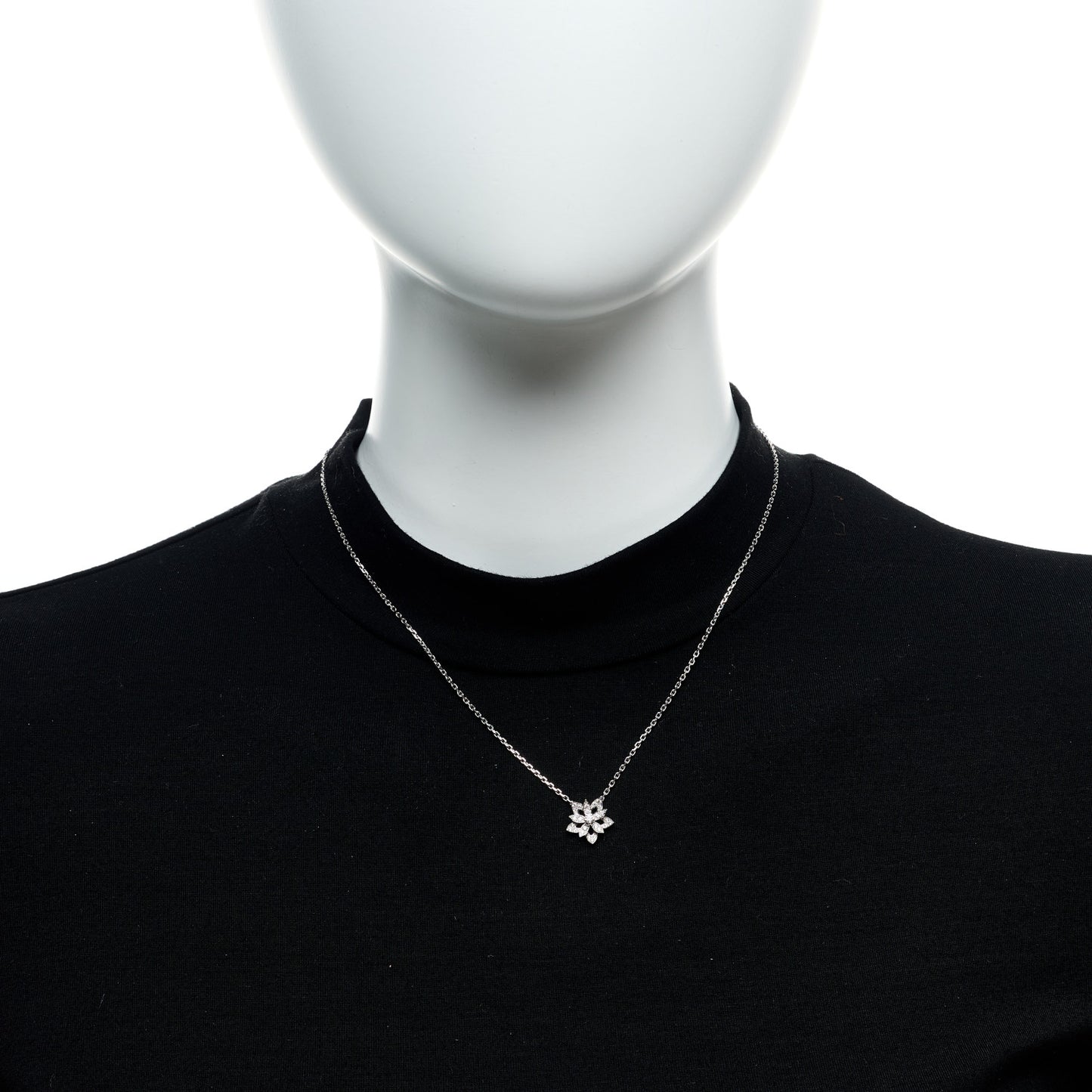 18K White Gold Diamond Mini Lotus Pendant Necklace