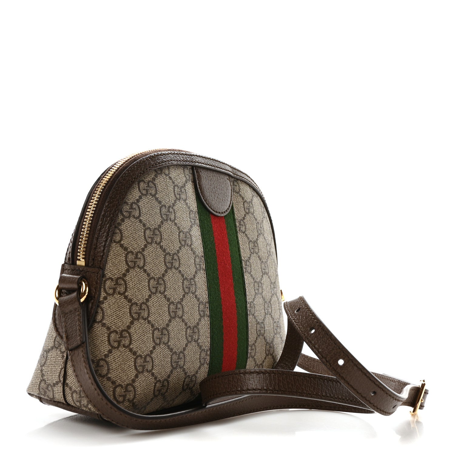 Gucci GG Supreme Monogram Textured Dollar Calfskin Web Small Ophidia Dome Shoulder Bag Beige Ebony New Acero 3 of 10