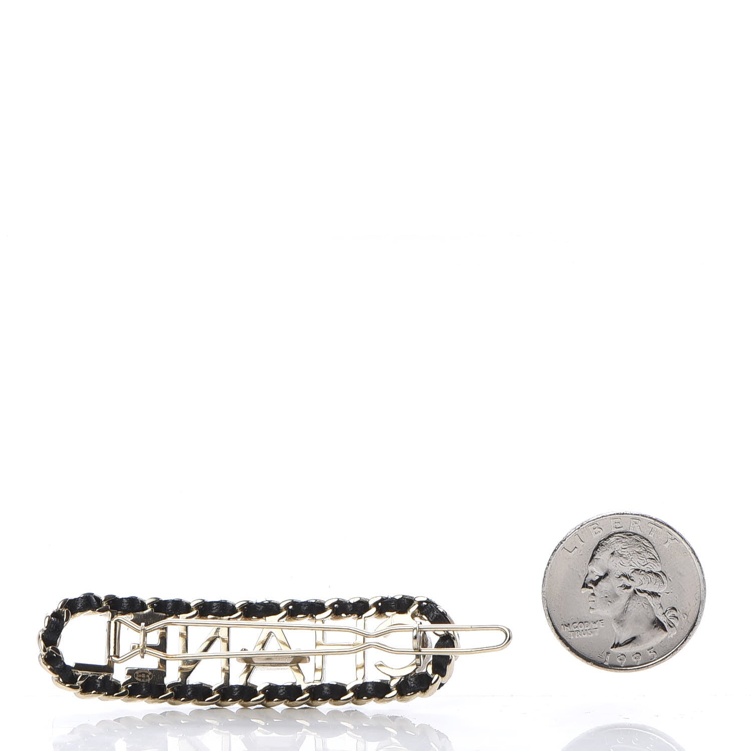 Chanel Metal Lambskin Vintage Allure Logo Hair Clip Black Gold 2 of 4