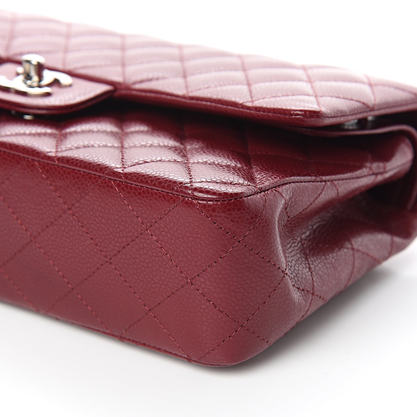 Caviar Quilted Medium Double Flap Dark Red