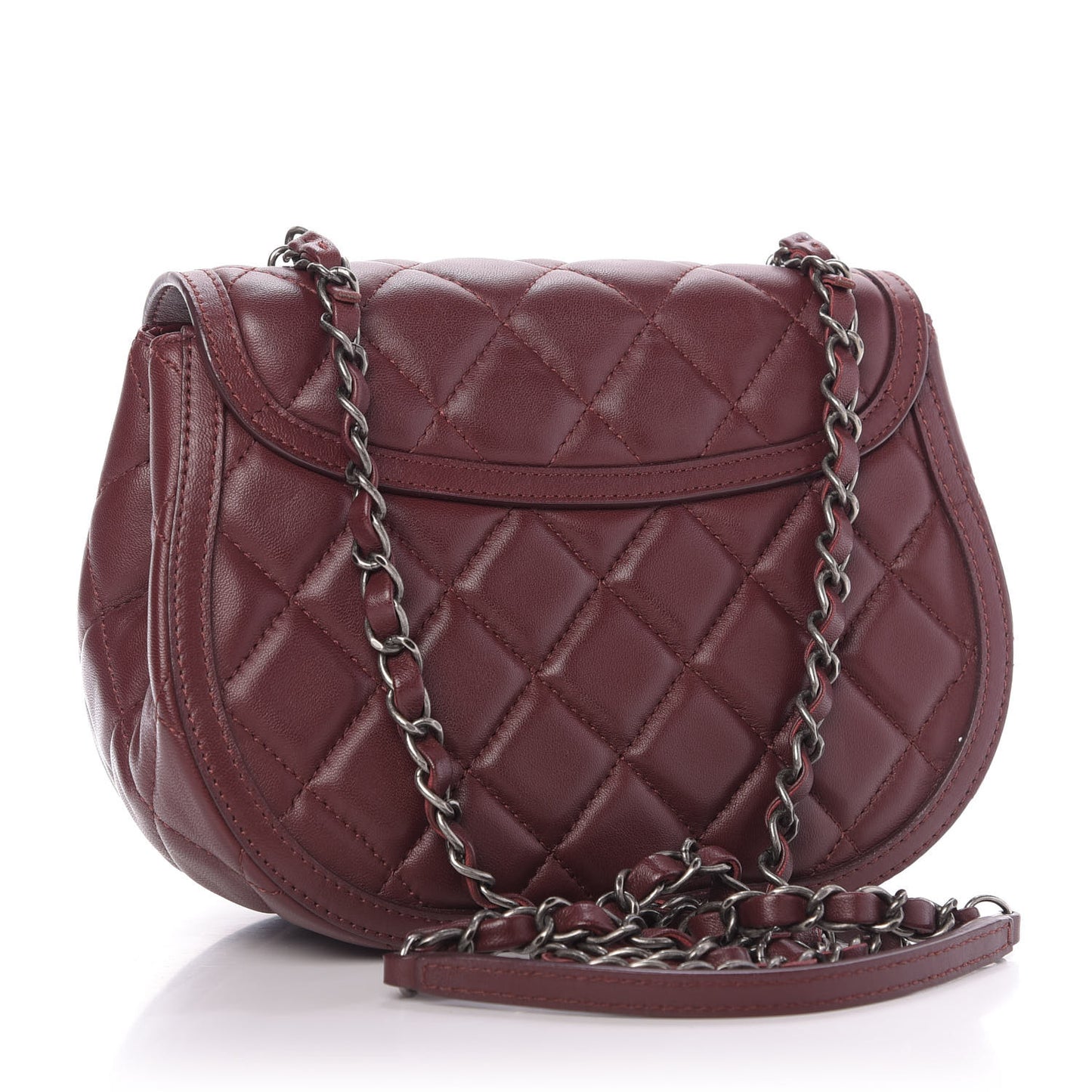 Lambskin Quilted Saddle Bag Dark Red