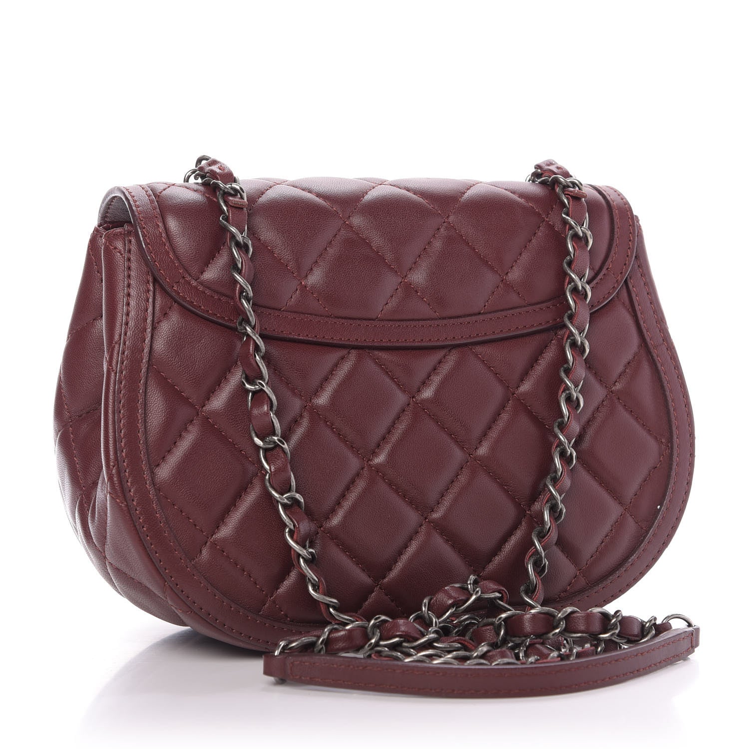Chanel Lambskin Quilted Saddle Bag Dark Red 3 of 9