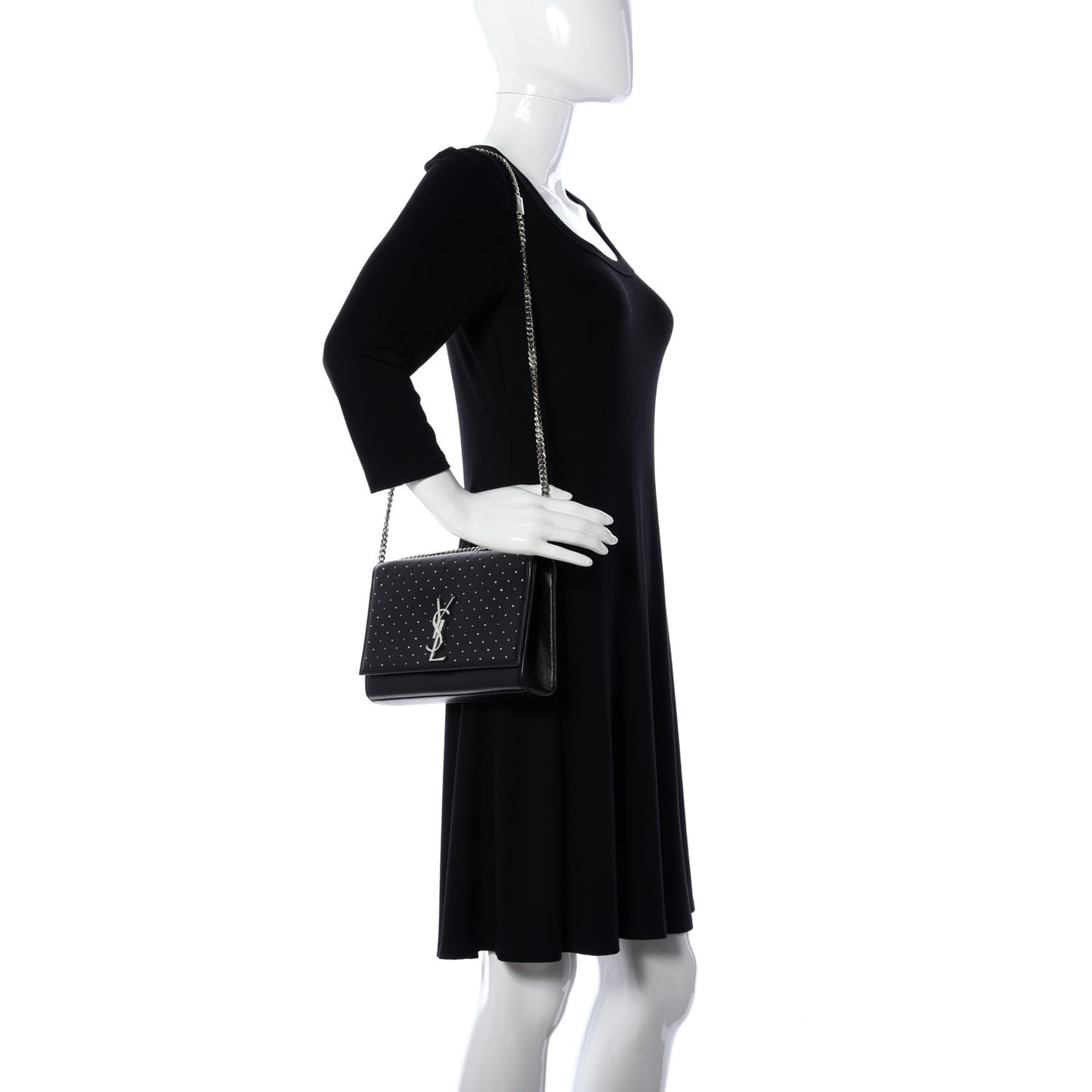 Calfskin Studded Medium Monogram Satchel Black