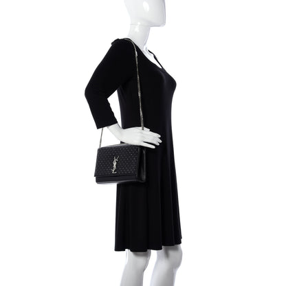 Saint Laurent Calfskin Studded Medium Monogram Satchel Black 2 of 10
