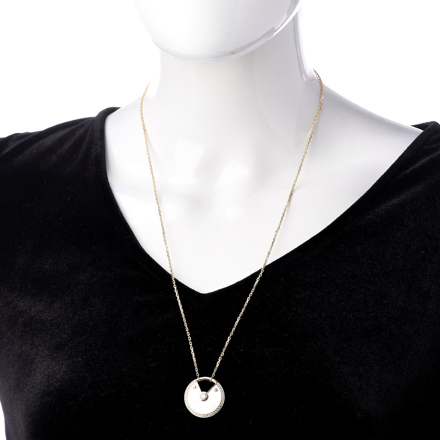 Cartier 18K Yellow Gold Diamond Mother of Pearl LM Amulette de Cartier Pendant Necklace 2 of 4