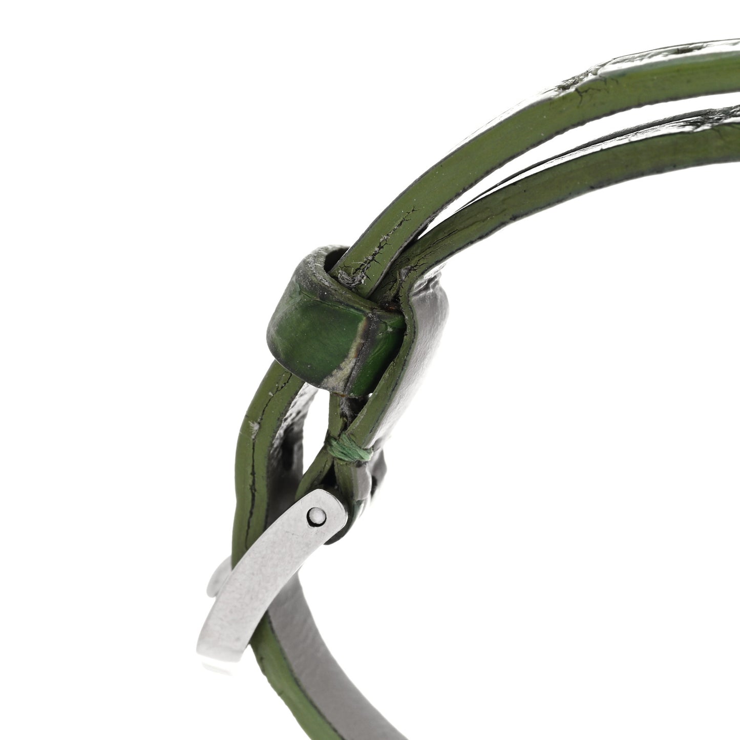 18K White Gold Alligator 3 Motif LOVE Bracelet Green