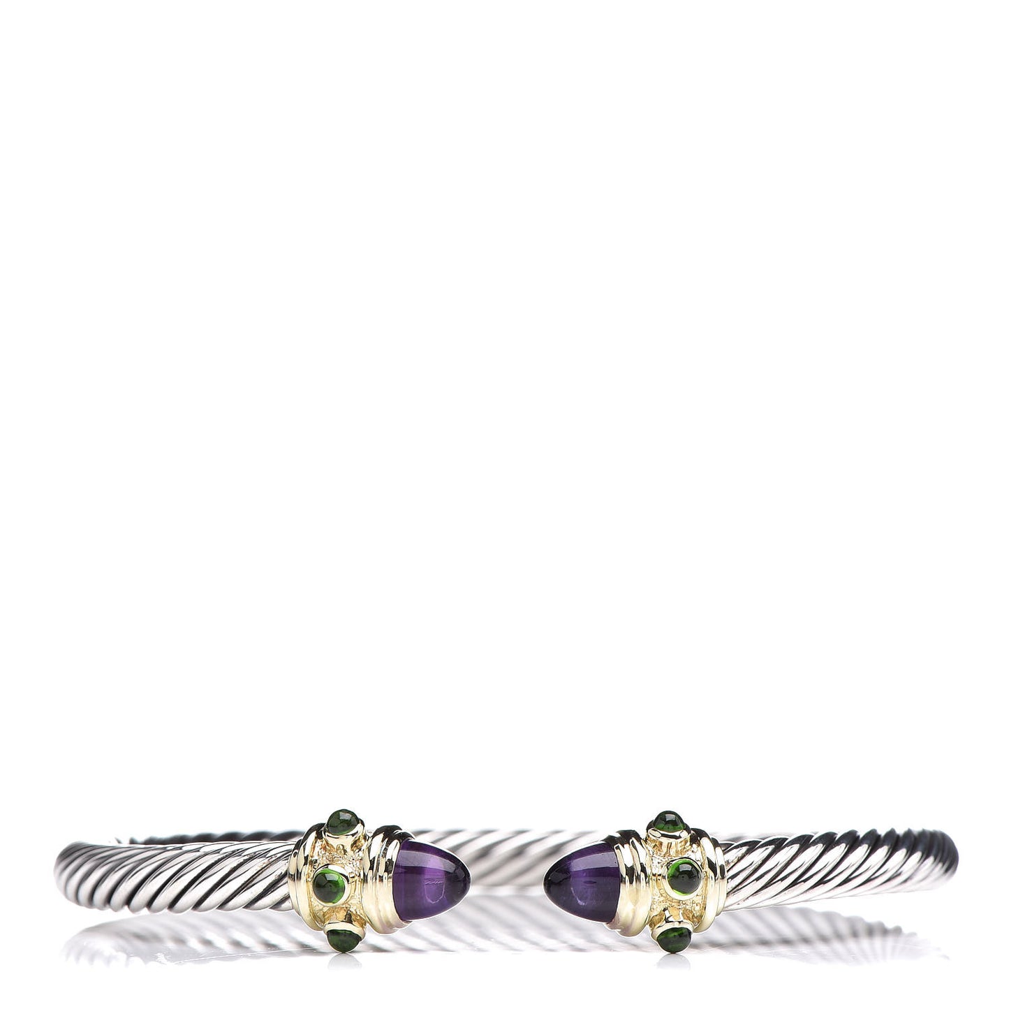 Sterling Silver 14K Yellow Gold Amethyst Green Onyx 5mm Cable Renaissance Bracelet