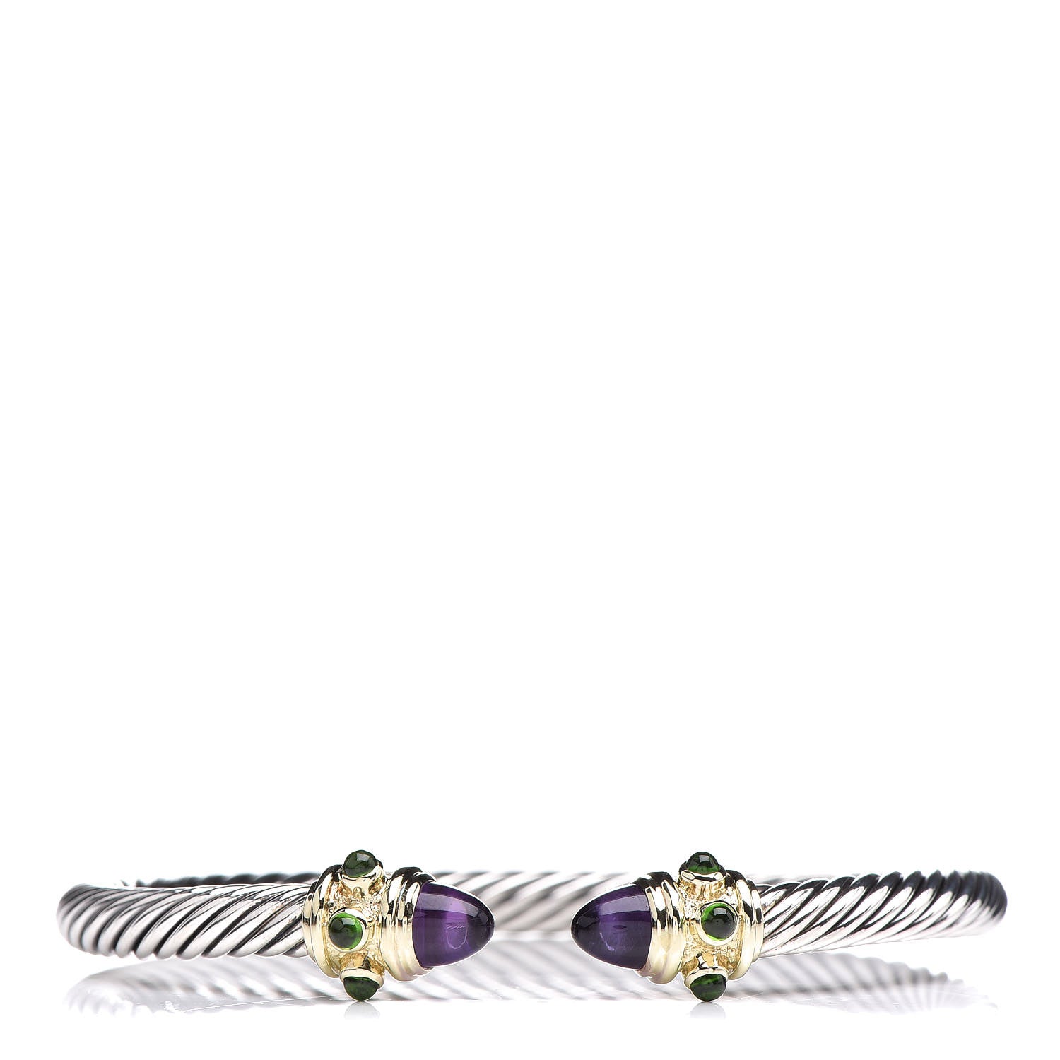 David Yurman Sterling Silver 14K Yellow Gold Amethyst Green Onyx 5mm Cable Renaissance Bracelet 1 of 5