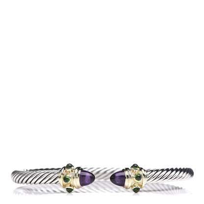 David Yurman Sterling Silver 14K Yellow Gold Amethyst Green Onyx 5mm Cable Renaissance Bracelet 1 of 5