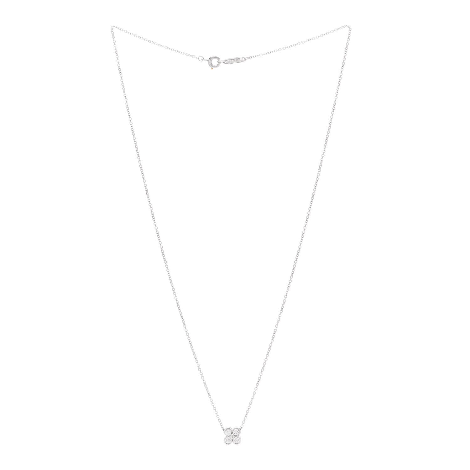 Tiffany Platinum Diamond .20ctw Flower Pendant Necklace 3 of 6