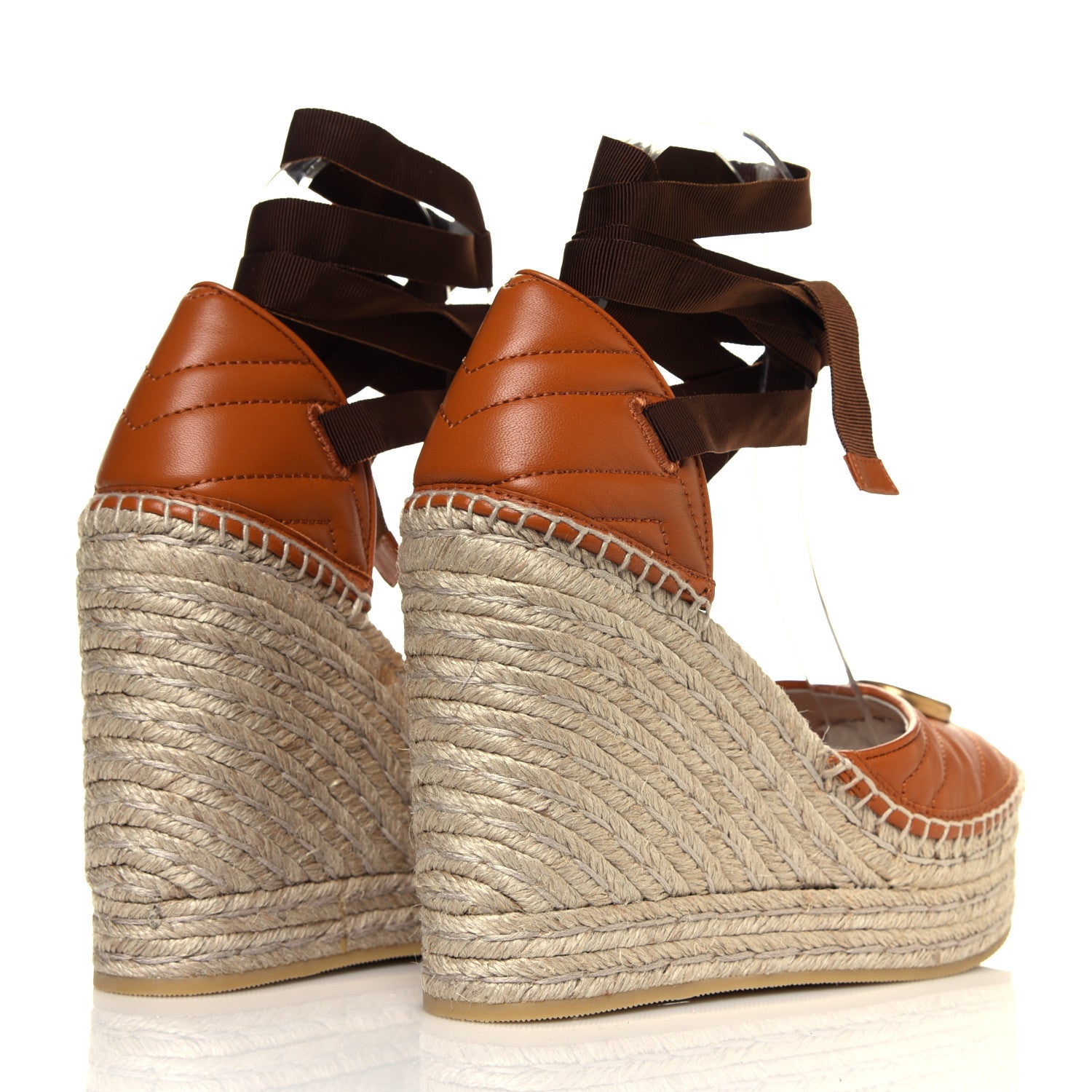 Gucci Nappa Matelasse GG Marmont Ankle Wrap Platform 35/120mm Espadrille Wedges 37 Cognac 4 of 6
