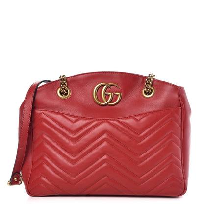 Gucci Calfskin Matelasse Medium GG Marmont Open Top Shoulder Bag Hibiscus Red 1 of 8