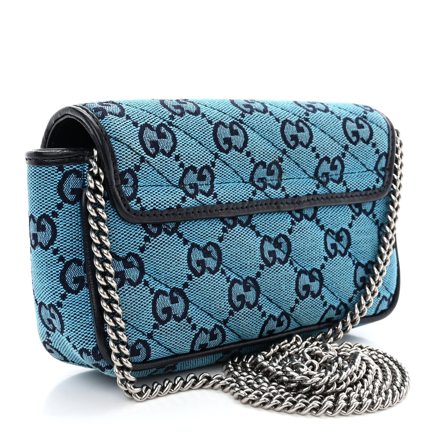 Monogram Multicolor Matelasse Diagonal Super Mini GG Marmont Shoulder Bag Light Blue