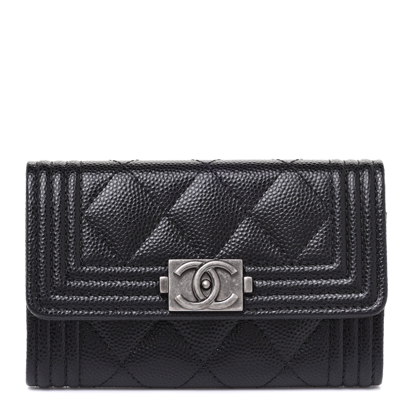 Caviar Quilted Boy Flap Card Holder Black