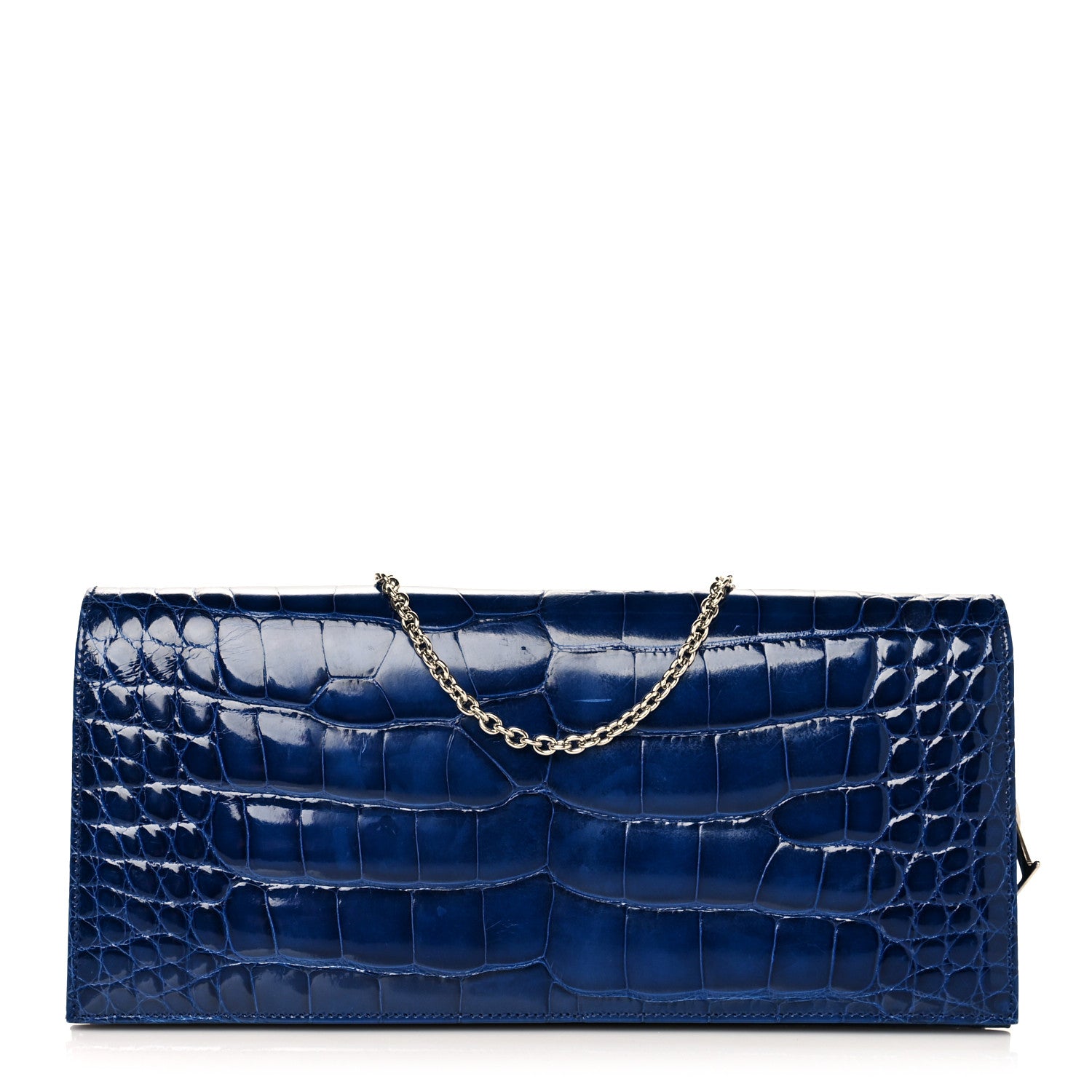 Christian Dior Shiny Crocodile Lady Dior Chain Clutch Blue 1 of 14