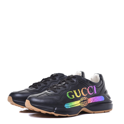 Gucci Calfskin Iridescent Logo Mens Rhyton Sneakers 13 Black 3 of 10