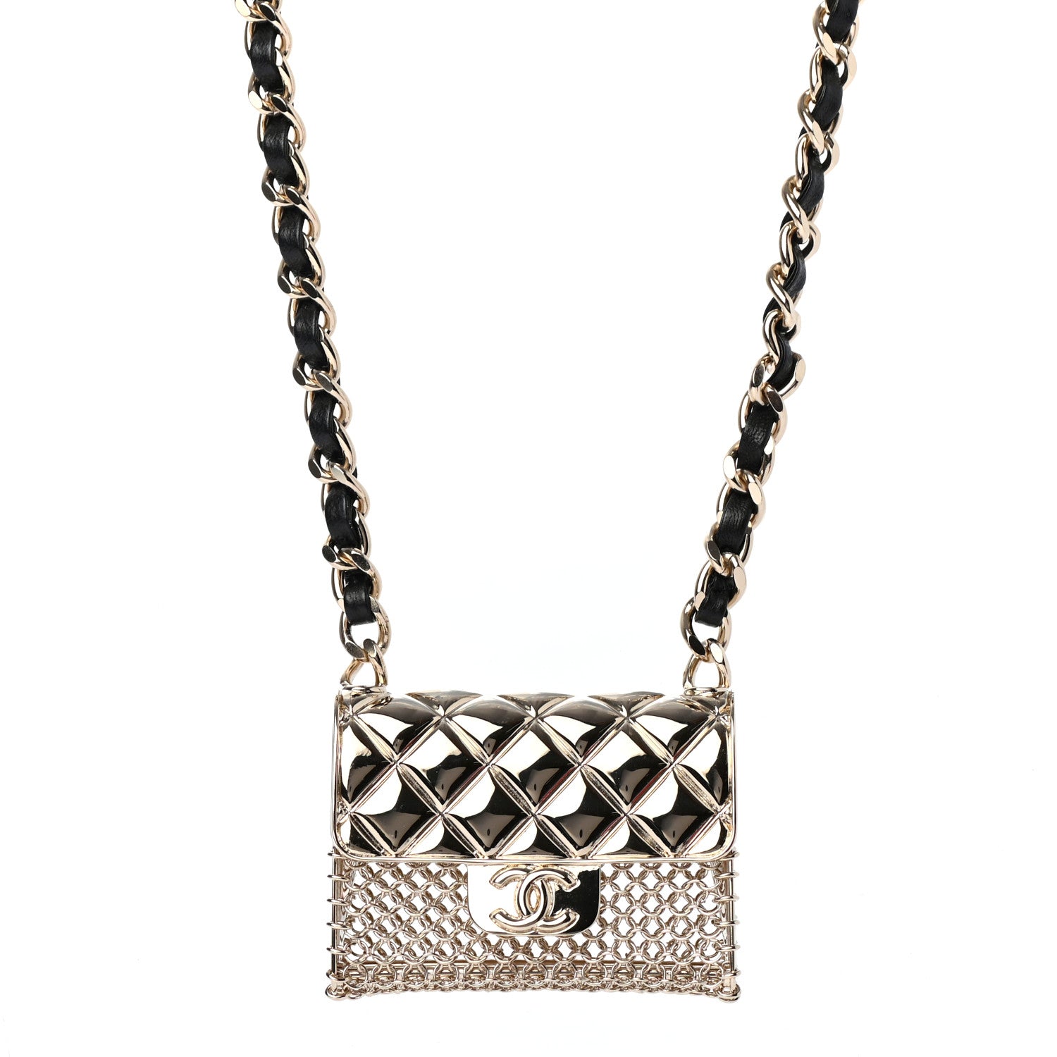 Chanel Metal Lambskin Chain Micro Bag Necklace Gold Black 1 of 4