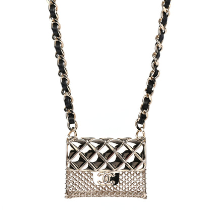 Chanel Metal Lambskin Chain Micro Bag Necklace Gold Black 1 of 4