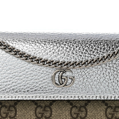 Gucci Metallic Calfskin GG Supreme Monogram Petite GG Marmont Wallet Chain Bag Silver Beige Ebony 8 of 12
