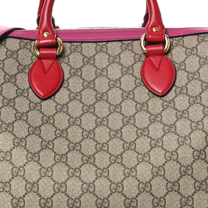 Gucci GG Supreme Monogram Medium Boston Beige Hibiscus Red New Rosette 13 of 26