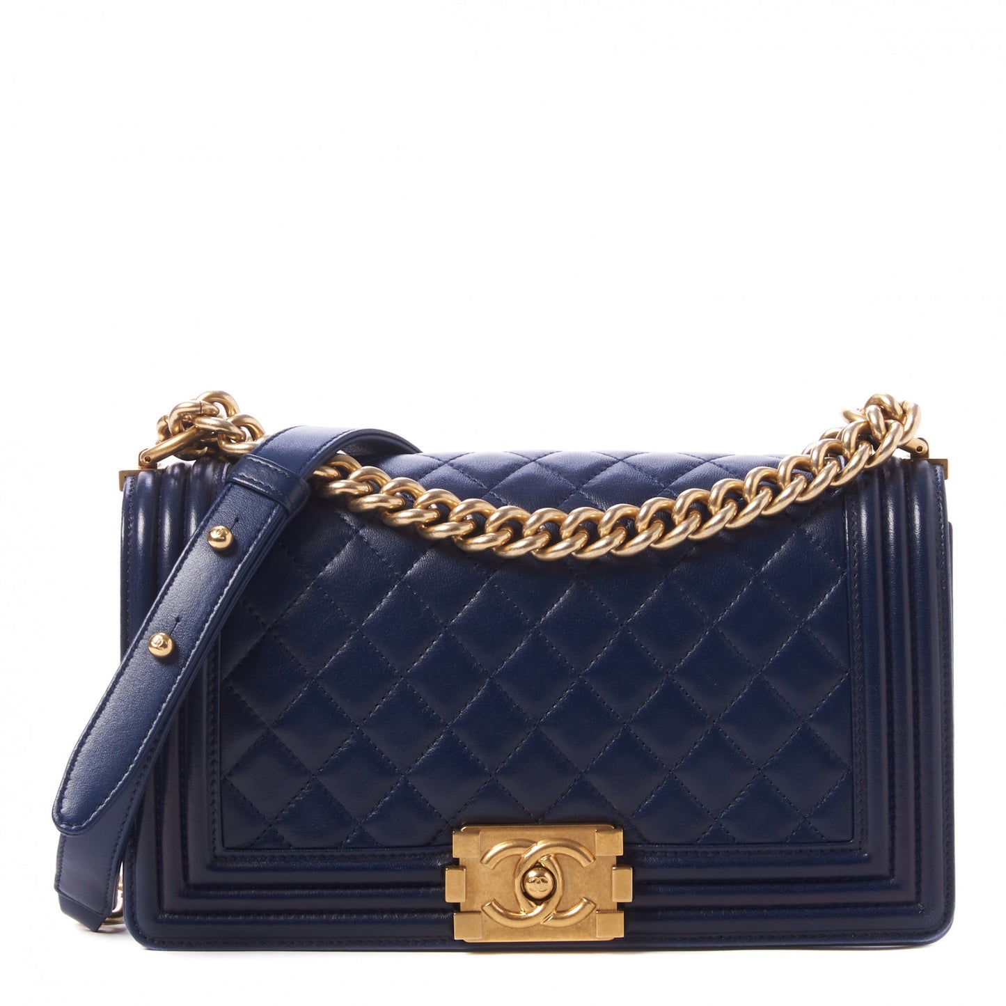 Lambskin Quilted Medium Boy Flap Dark Navy