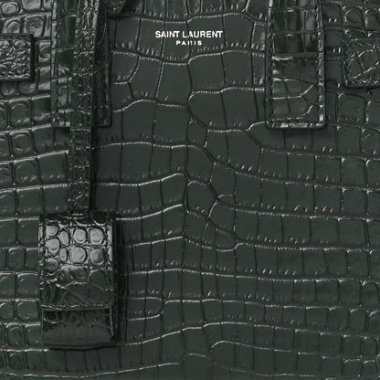 Saint Laurent Calfskin Crocodile Embossed Nano Sac De Jour Dark Green 9 of 12
