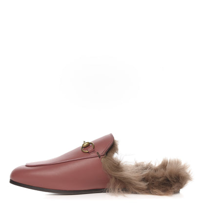 Gucci Calfskin Fur Womens Princetown Slippers 36 Lipstick Rose Natural 1 of 10